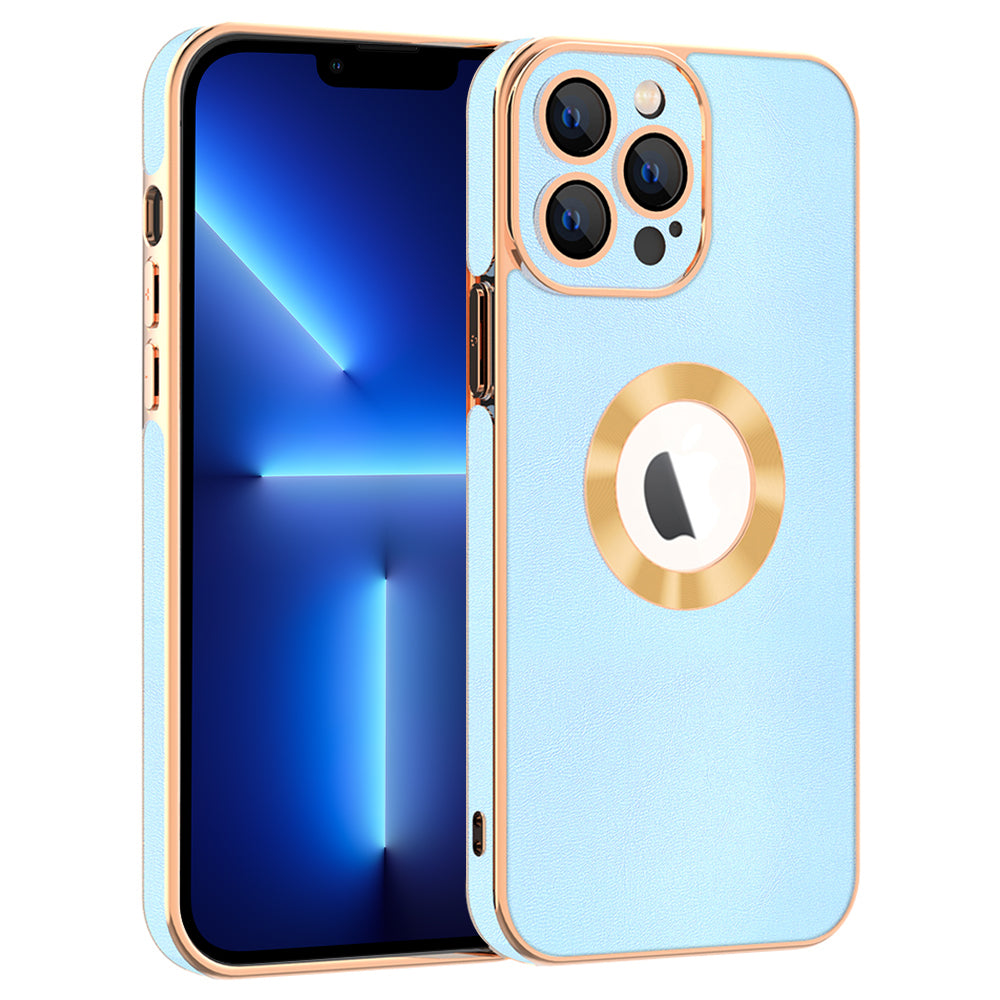 For iPhone 13 Pro Max 6.7 inch Electroplating Phone Cover PU Leather TPU Frame PC Back Phone Case - White For iPhone 13 Pro Max 6.7 inch Electroplating Phone Cover PU Leather TPU Frame PC Back Phone Case - White